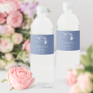 Étiquette Pour Bouteilles D'eau Dusty Blue Floral Mariage Bravo à l'amour