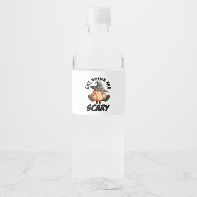Étiquette Pour Bouteilles D'eau Eat Drink And Be Scared Retro Cool (Devant)