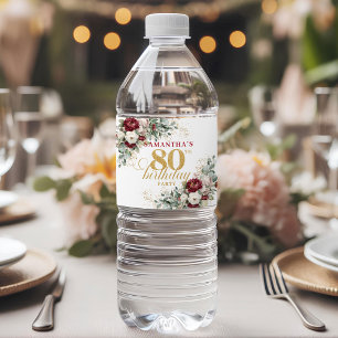 Étiquette Pour Bouteilles D'eau Eau de 80e Anniversaire Rose Élégant Bourgogne