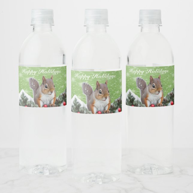 Étiquette Pour Bouteilles D'eau Écureuil Noël Vacances Bouteille d'eau (Bouteilles)