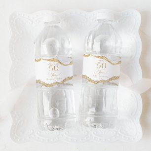 Étiquette Pour Bouteilles D'eau Élégant Agate Or Blanc Fête d'anniversaire 50 ans