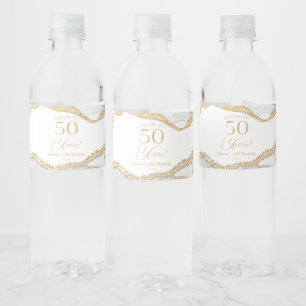 Étiquette Pour Bouteilles D'eau Élégant Agate Or Blanc Fête d'anniversaire 50 ans