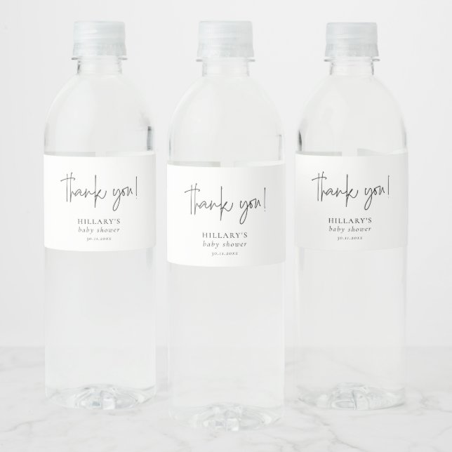 Étiquette Pour Bouteilles D'eau Élégant Baby shower de calligraphie Merci (Bouteilles)
