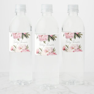 Étiquette Pour Bouteilles D'eau Élégant baby shower floral des pivoines