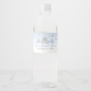 Étiquette Pour Bouteilles D'eau Élégant Bébé Bleu et Argent Princesse Carriage