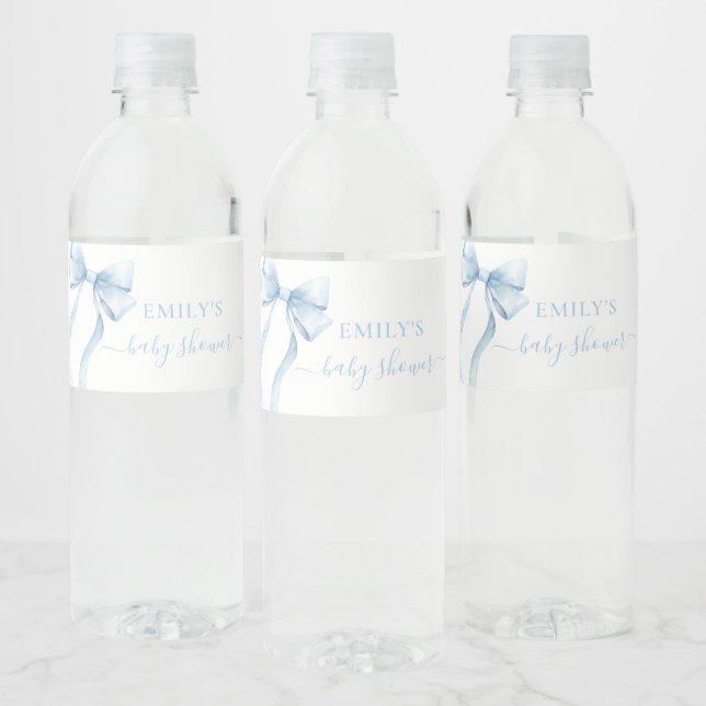 Étiquette Pour Bouteilles D'eau Elegant Blue Coquette Bow Boy Baby Shower (Bouteilles)