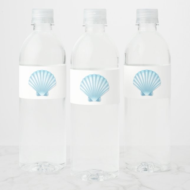 Étiquette Pour Bouteilles D'eau Elégant Blue Seashell Nautical Beach Mariage (Bouteilles)