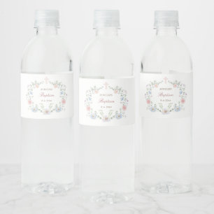 Étiquette Pour Bouteilles D'eau Élégant cadre floral Baptême