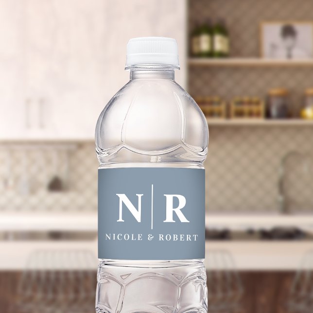 Étiquette Pour Bouteilles D'eau Élégant Couples Mariage Monogramme Personnalisé (Créateur téléchargé)