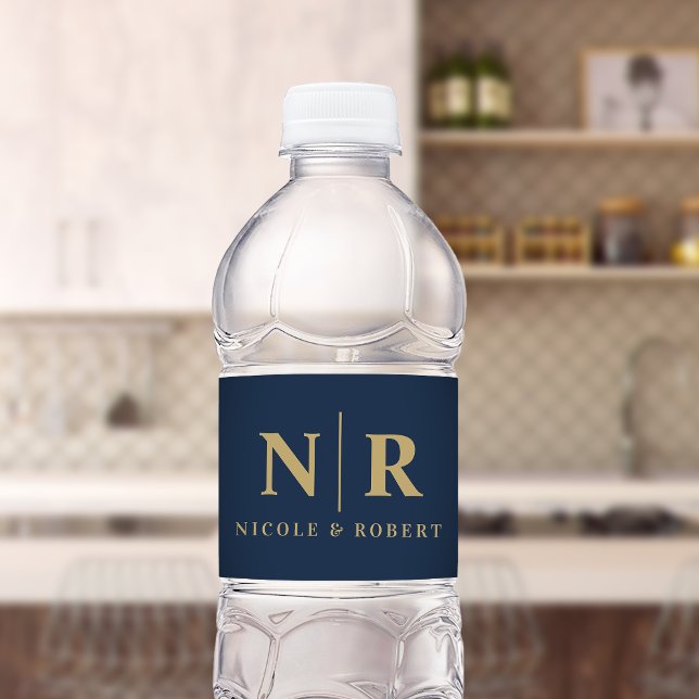 Étiquette Pour Bouteilles D'eau Élégant Couples Mariage Monogramme Personnalisé (Créateur téléchargé)