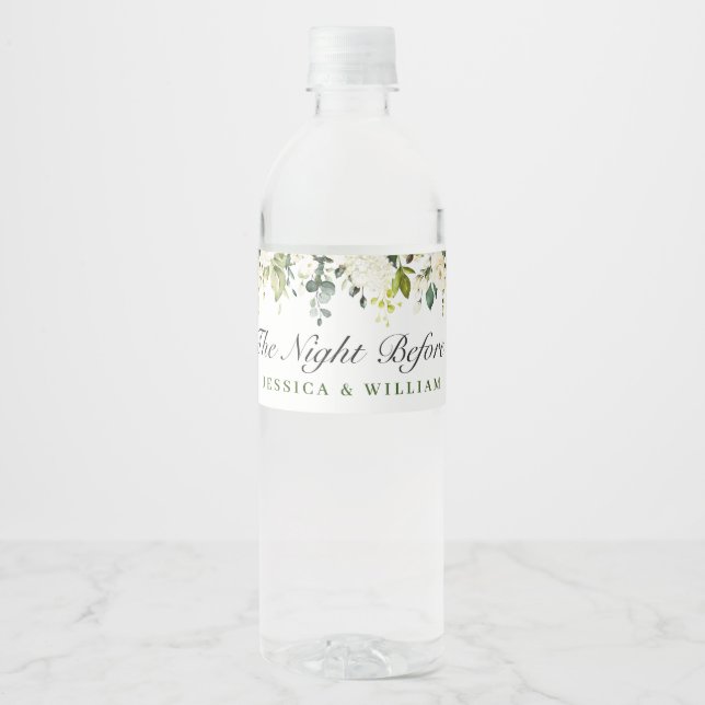 Étiquette Pour Bouteilles D'eau Elégant Eucalyptus White Roses Dîner de répétition (Devant)
