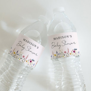 Étiquette Pour Bouteilles D'eau Élégant Fleur sauvage Meadow Baby shower rose