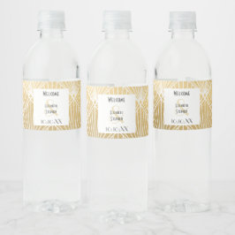 Étiquette Pour Bouteilles D'eau Elégant Gatsby Art Déco Mariage blanc & or