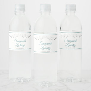 Étiquette Pour Bouteilles D'eau Élégant mariage avec bordure vintage gris et sarce