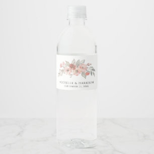 Étiquette Pour Bouteilles D'eau Élégant Mariage d'aquarelle rose pâle