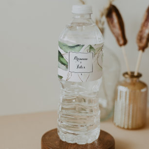 Étiquette Pour Bouteilles D'eau Élégant Mariage de calligraphie Gold Green