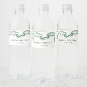 Étiquette Pour Bouteilles D'eau Élégant Mariage de feuillage vert