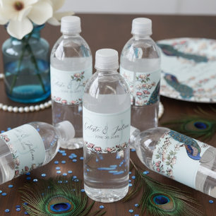 Étiquette Pour Bouteilles D'eau Élégant Mariage de Peacock bleu clair