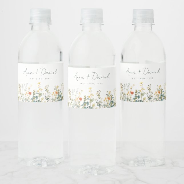 Étiquette Pour Bouteilles D'eau Élégant Mariage Fleur sauvage (Bouteilles)