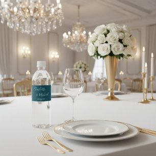 Étiquette Pour Bouteilles D'eau Élégant mariage minimaliste écriture sarcelle prof