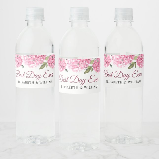 Étiquette Pour Bouteilles D'eau Élégant Mariage rose pâle Hydrangée Eucalyptus (Bouteilles)