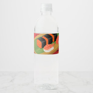 Étiquette Pour Bouteilles D'eau Élégant Moderne Élégant Événement de Sushi Noir et