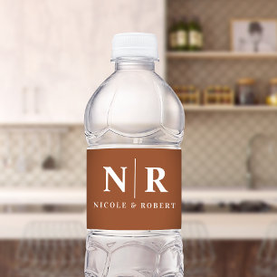 Étiquette Pour Bouteilles D'eau Élégant Monogramme de mariage Personnalisé Terraco