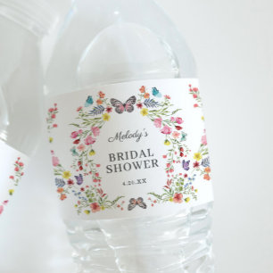 Étiquette Pour Bouteilles D'eau Élégant papillon Fleur sauvage Fête des mariées fl