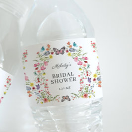 Étiquette Pour Bouteilles D'eau Élégant papillon Fleur sauvage Fête des mariées fl