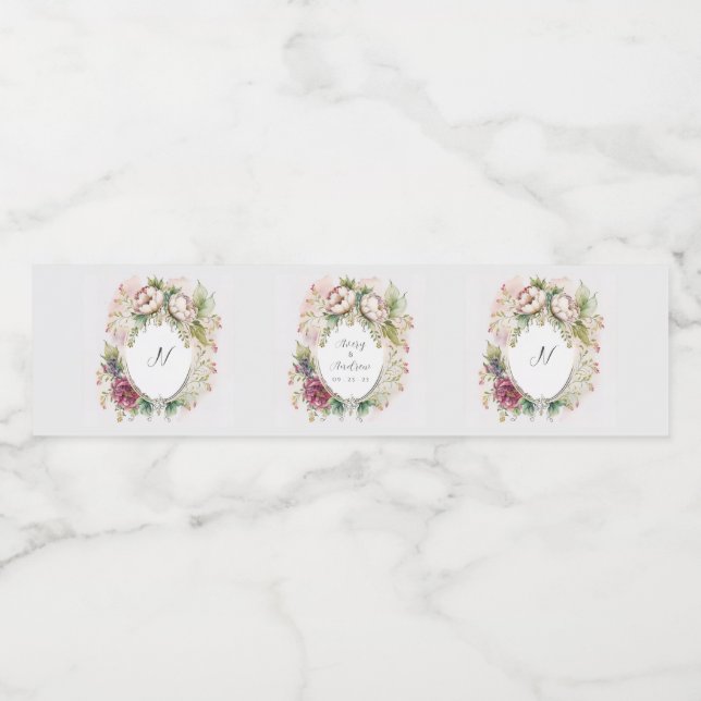 Étiquette Pour Bouteilles D'eau Élégant Romantique Rustique Monogramme Floral Mari (Étiquettes simples)