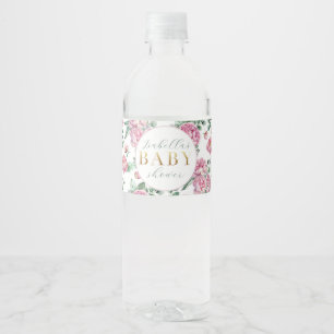 Étiquette Pour Bouteilles D'eau Elégant rose Aquarelle Floral Girl Baby shower