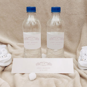 Étiquette Pour Bouteilles D'eau Élégant Rose mariage de monogramme de crête botani