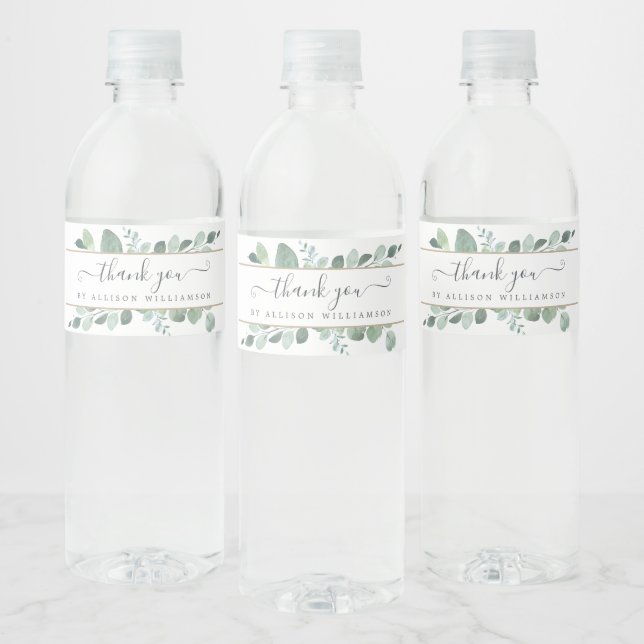 Étiquette Pour Bouteilles D'eau Élégant Script de verdure Merci (Bouteilles)