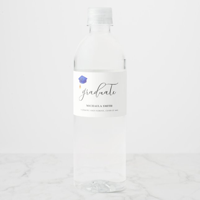 Étiquette Pour Bouteilles D'eau Élégant Script Lycée Diplômé (Devant)