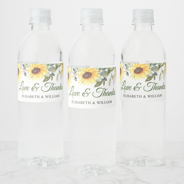 Étiquette Pour Bouteilles D'eau Elégant tournesol Eucalyptus Aquarelle Verdure (Bouteilles)