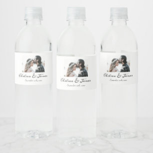 Étiquette Pour Bouteilles D'eau Élégante calligraphie Photo Sparkling Vin Mariage
