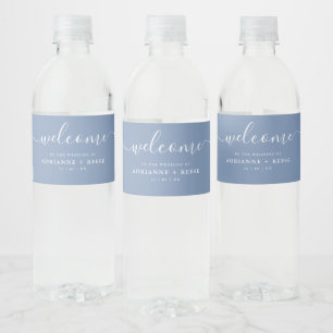 Étiquette Pour Bouteilles D'eau Elégante Eau Mariage bleu et blanc simple