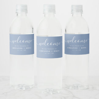 Étiquette Pour Bouteilles D'eau Elégante Eau Mariage bleu et blanc simple