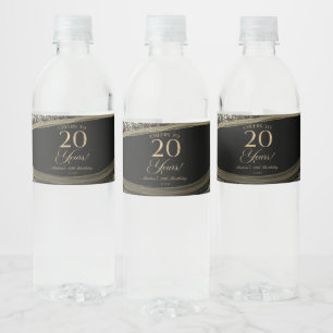 Étiquette Pour Bouteilles D'eau Élégante Fête d'anniversaire de 20 ans en Agate No