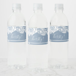 Étiquette Pour Bouteilles D'eau Élégante Florale Bleue Poussiéreuse Soif
