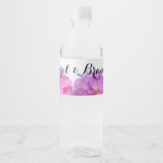 Étiquette Pour Bouteilles D'eau Elégante florales violettes roses hydrangées (Devant)
