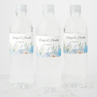 Étiquette Pour Bouteilles D'eau Elégante Hydrangée Bleue