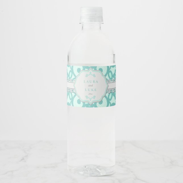 Étiquette Pour Bouteilles D'eau Elégante Menthe et Grey (Devant)