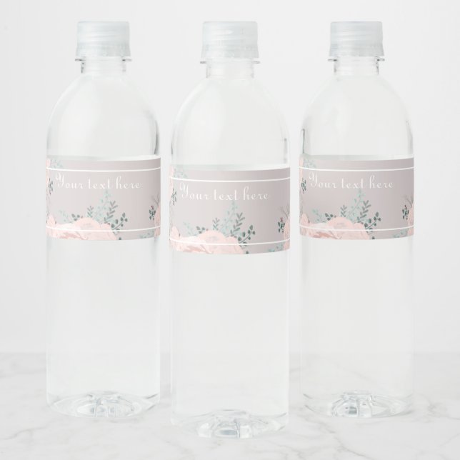 Étiquette Pour Bouteilles D'eau Élégante végétation fleurie de Blush (Bouteilles)