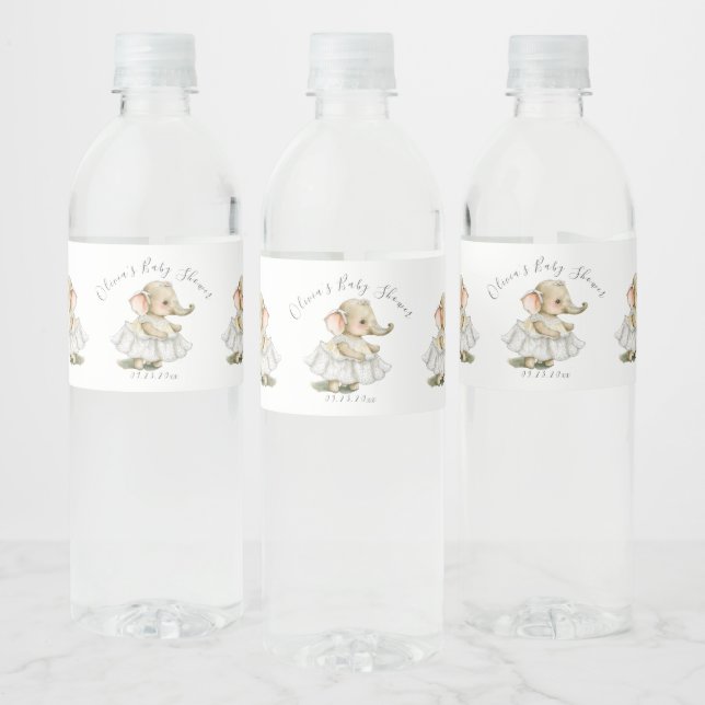 Étiquette Pour Bouteilles D'eau Elephant Nom personnalisé Fille Baby shower (Bouteilles)