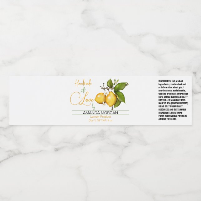 Étiquette Pour Bouteilles D'eau Emballage de produit artisanal autour du citron Ét (Étiquettes simples)