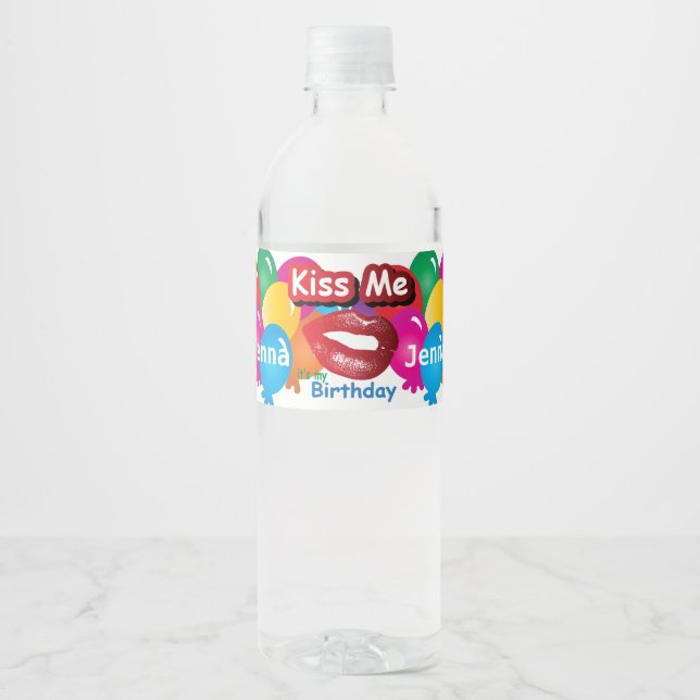 Étiquette Pour Bouteilles D'eau Embrasse-moi, c'est mon anniversaire (Devant)