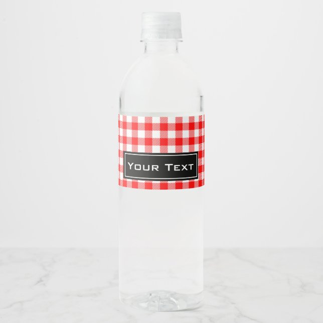 Étiquette Pour Bouteilles D'eau Empreinte en vichy pique-nique rouge (Devant)