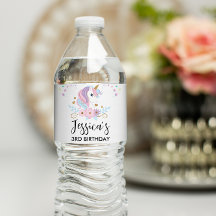 Étiquette de bouteille d'eau de la fête Unicorn