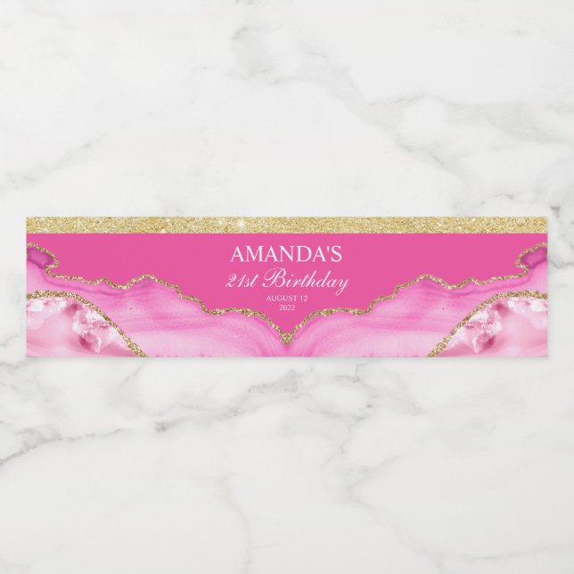 Étiquette Pour Bouteilles D'eau Étiquette de bouteille d'eau en marbre d'agate ros (Étiquettes simples)